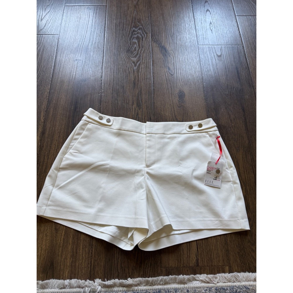 Elle Polished Shorts Marshmallow White Button Tab Dress Shorts Womens 12 NEW
